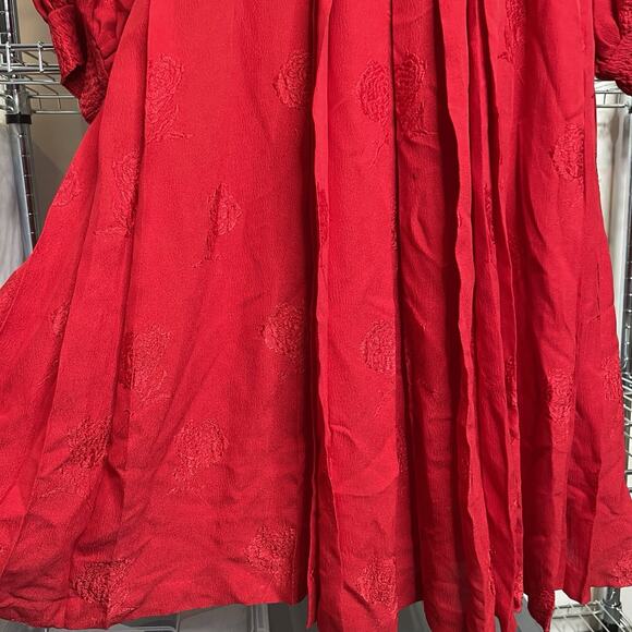 Vintage Tonico Paris Women's Red Floral Textured Midi Dress Est. Size M 80’s - Picture 8 of 13